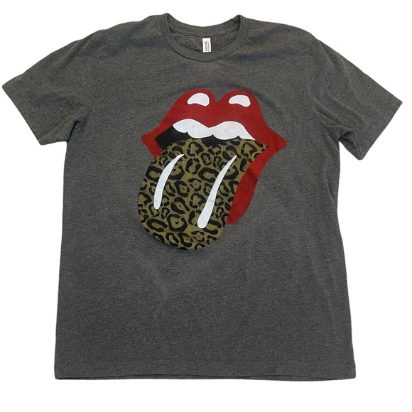 Gray Classic Red Lips Leopard Tongue T-Shirt Size L Bella + Canvas - Picture 1 of 8